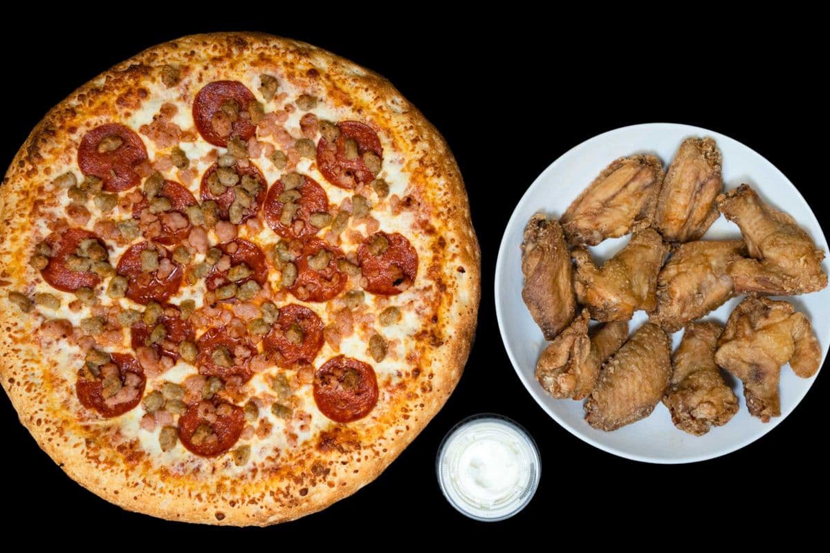Small Three-Topping Pizza, 10 Wings & 1 Dip
