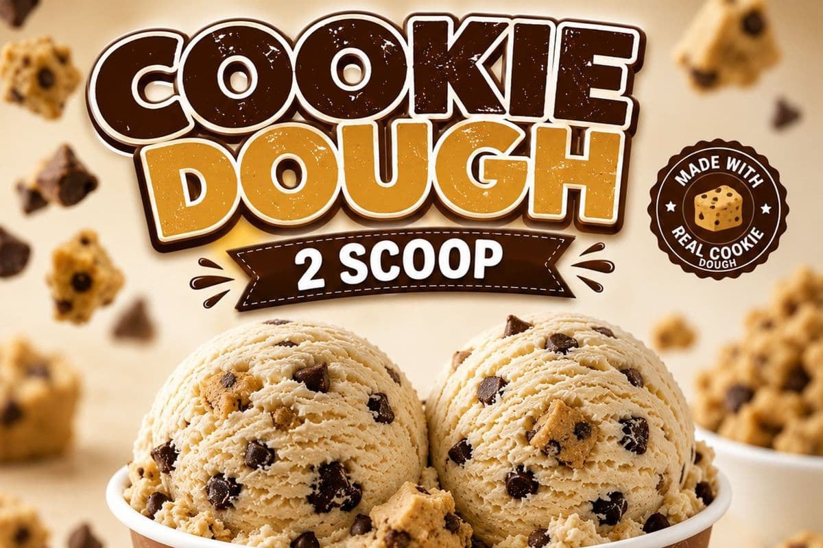 Cookie Dough & Chocolate chips. 2 scoop