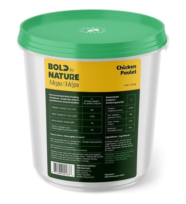 Bold by Nature Mega Chicken Frozen Dog Food 4 lb Tub