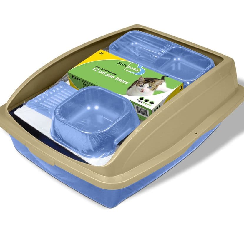 Van Ness Kitten and Cat Starter Kit, 5 Piece Set with High Side Litter Box, Water Bowl, Double Feeder, Litter Scoop