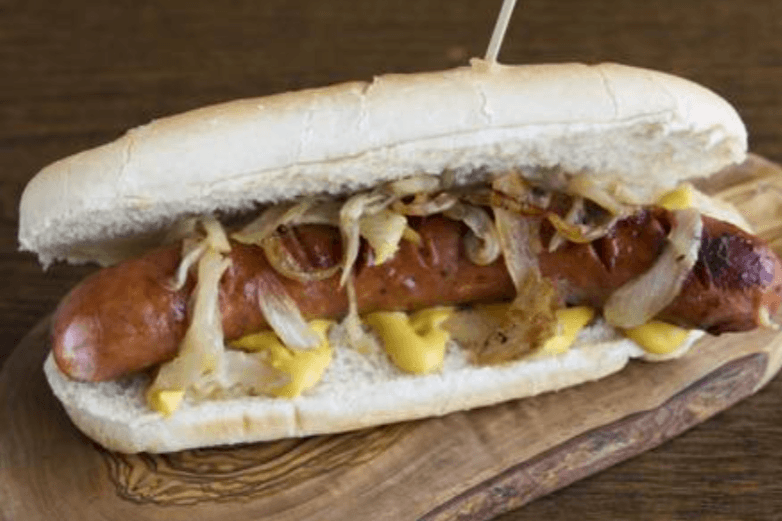 Polish Sausage with Fried Onion on a Bun