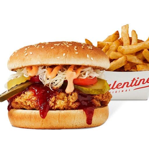 Burger poulet bourbon avec frites