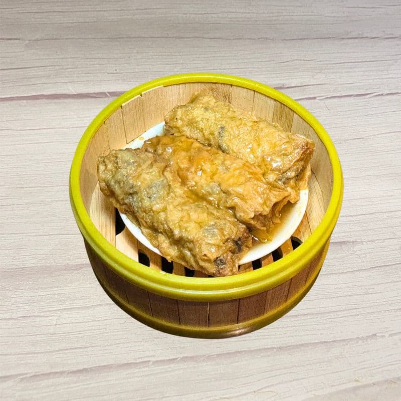 Steamed Bean Curd Wraps with Minced Pork / 燒汁鮮竹卷