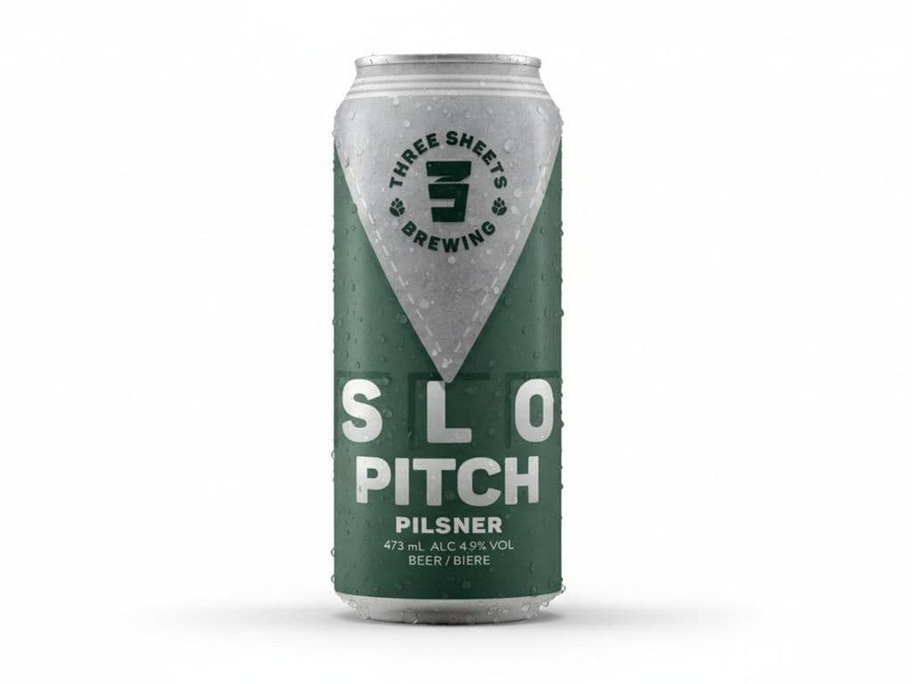 Three Sheets Brewing - Slo Pitch PILSNER, Individual 473 beer can (4.9% ABV)