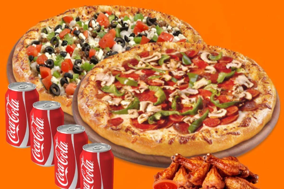 Two Large 3-Topping Pizzas & 10 Wings & 4 Pops