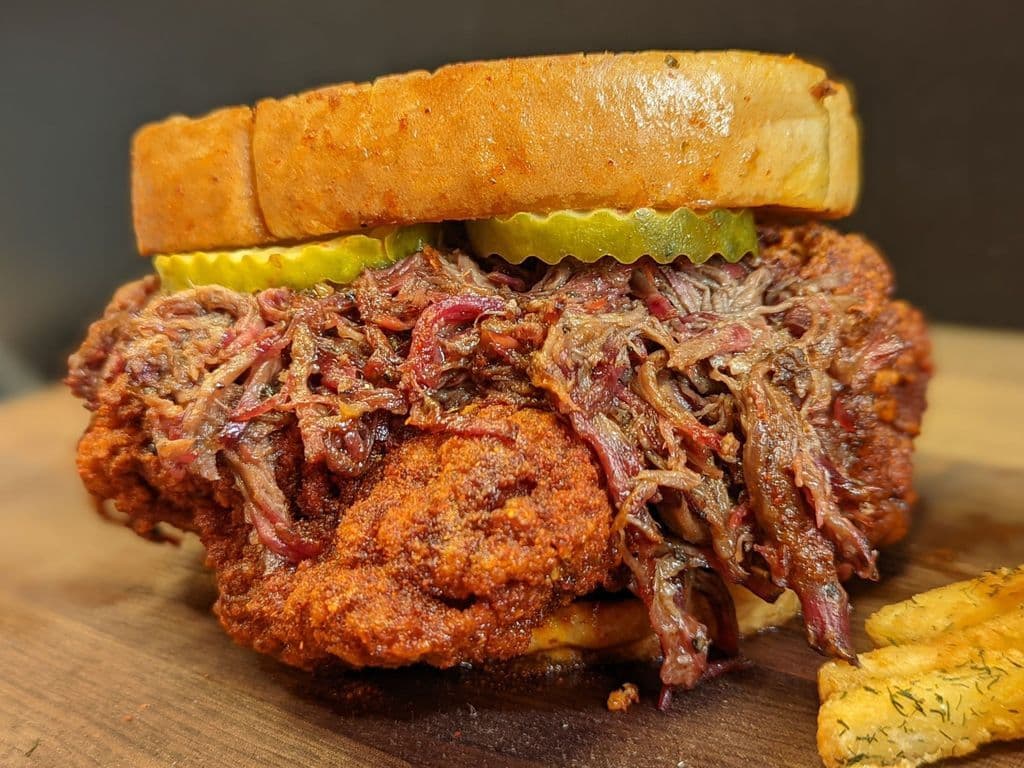 Nashville Hot Chicken And Smoked Pulled Beef Sando (Individual)