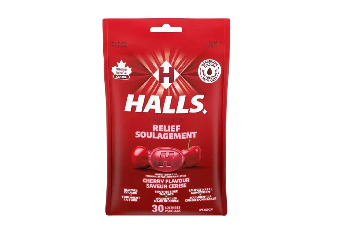 HALLS DROP BAG CHERRY 30 LOZENGES PACK (30 LOZENGES)