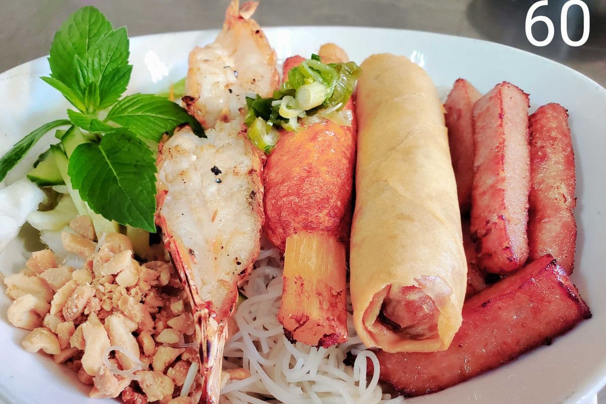 59. Spring Rolls, Sausage, and Grilled Tiger Shrimps