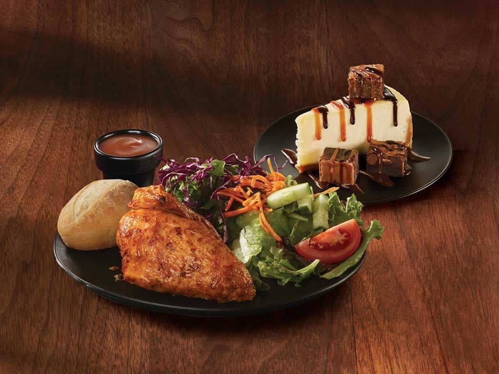 Quarter Chicken Dinner White Meat & Brownie Cheesecake