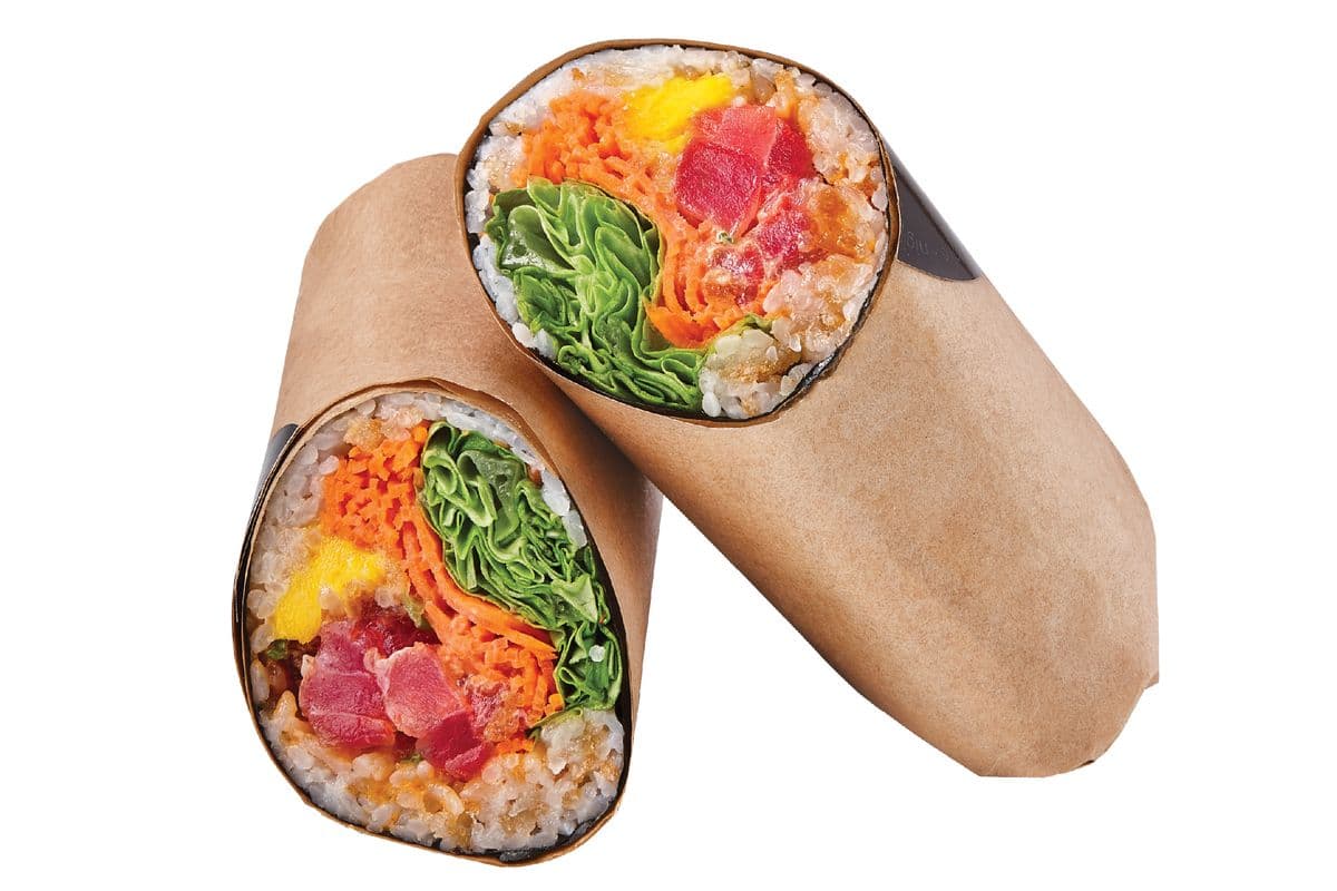 Sushi burrito au thon épicé et à la mangue / Spicy Tuna and Mango Sushi Burrito