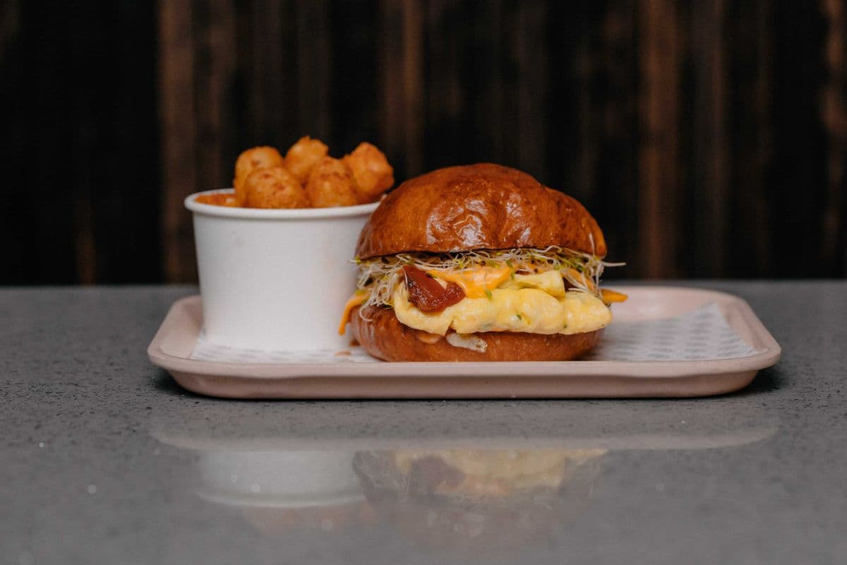 Egg Sandwich and Tots