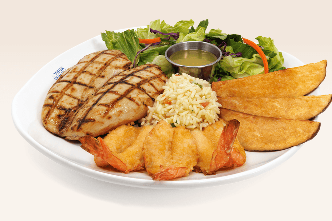 Poitrine de poulet et crevettes papillons / Chicken Breast and Butterfly Shrimp