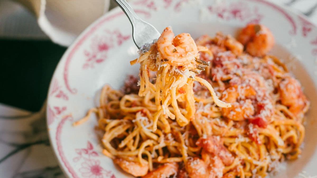 Crevettes, Champignons, Salsa Rosa