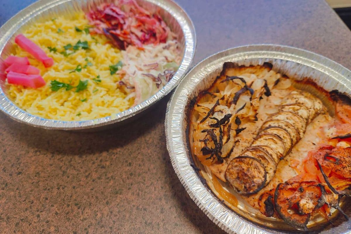 Flat chicken kebab meal