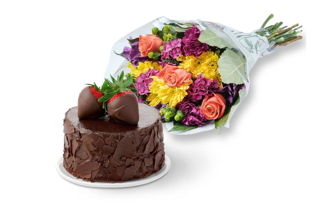 Chocolate Celebration Cake & Bouquet Gift Set