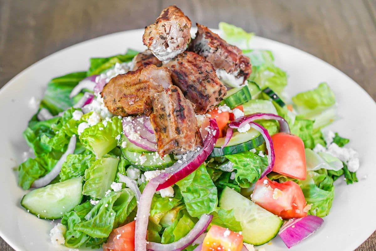 Pork Souvlaki Greek Salad