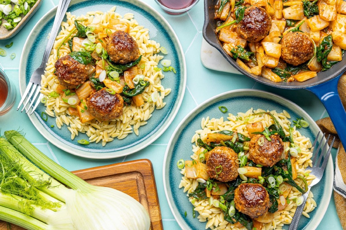 Meal kit: Cheesy Italian Pork Meatballs with Fennel Sauce over Hot Buttered Orzo