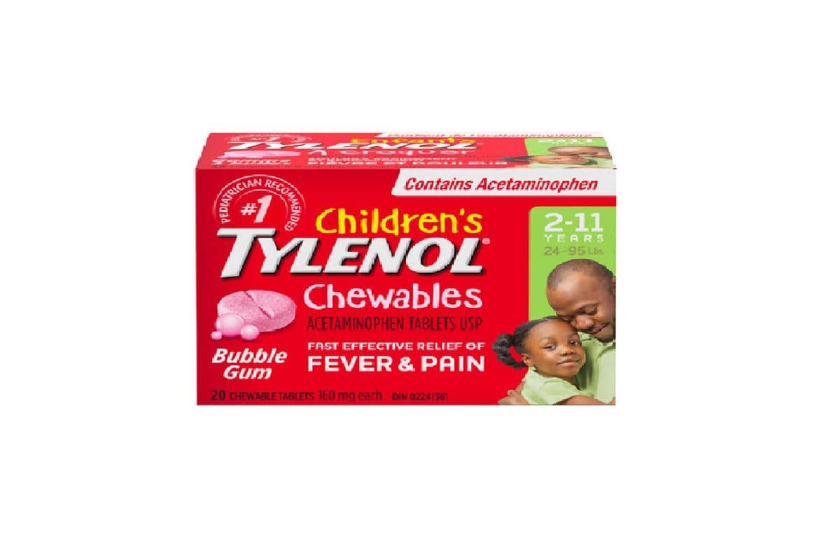 CHILDREN’S TYLENOL 160 MG CHEWABLES FOR FEVER AND PAIN BUBBLEGUM FLAVOUR 20 TABLETS PACK (20 TABLET PACK)