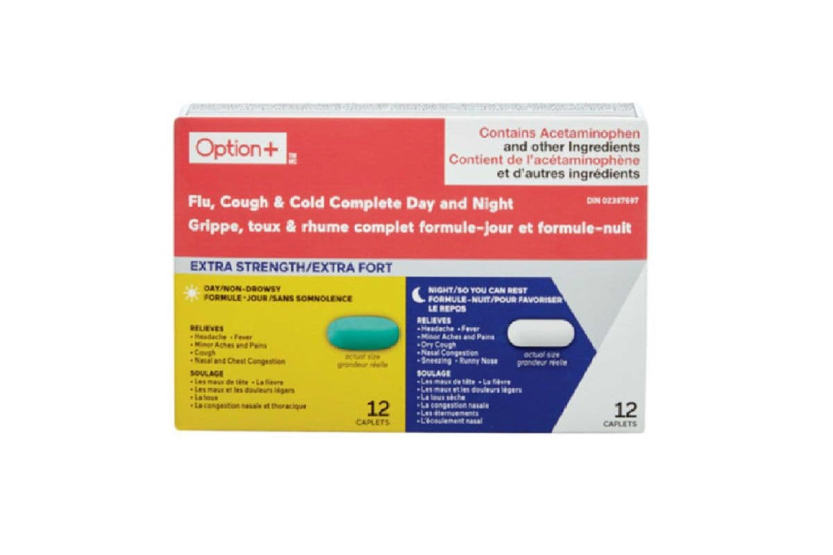 OPTION+ FLU COUGH AND COLD DAY AND NIGHT TABLETS 12 PACK (12 TABLETS)
