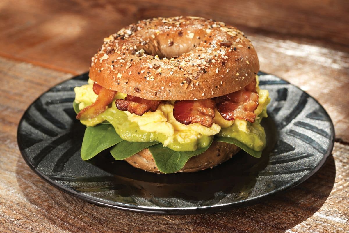 Egg, Bacon, Spinach and Avocado Bagel