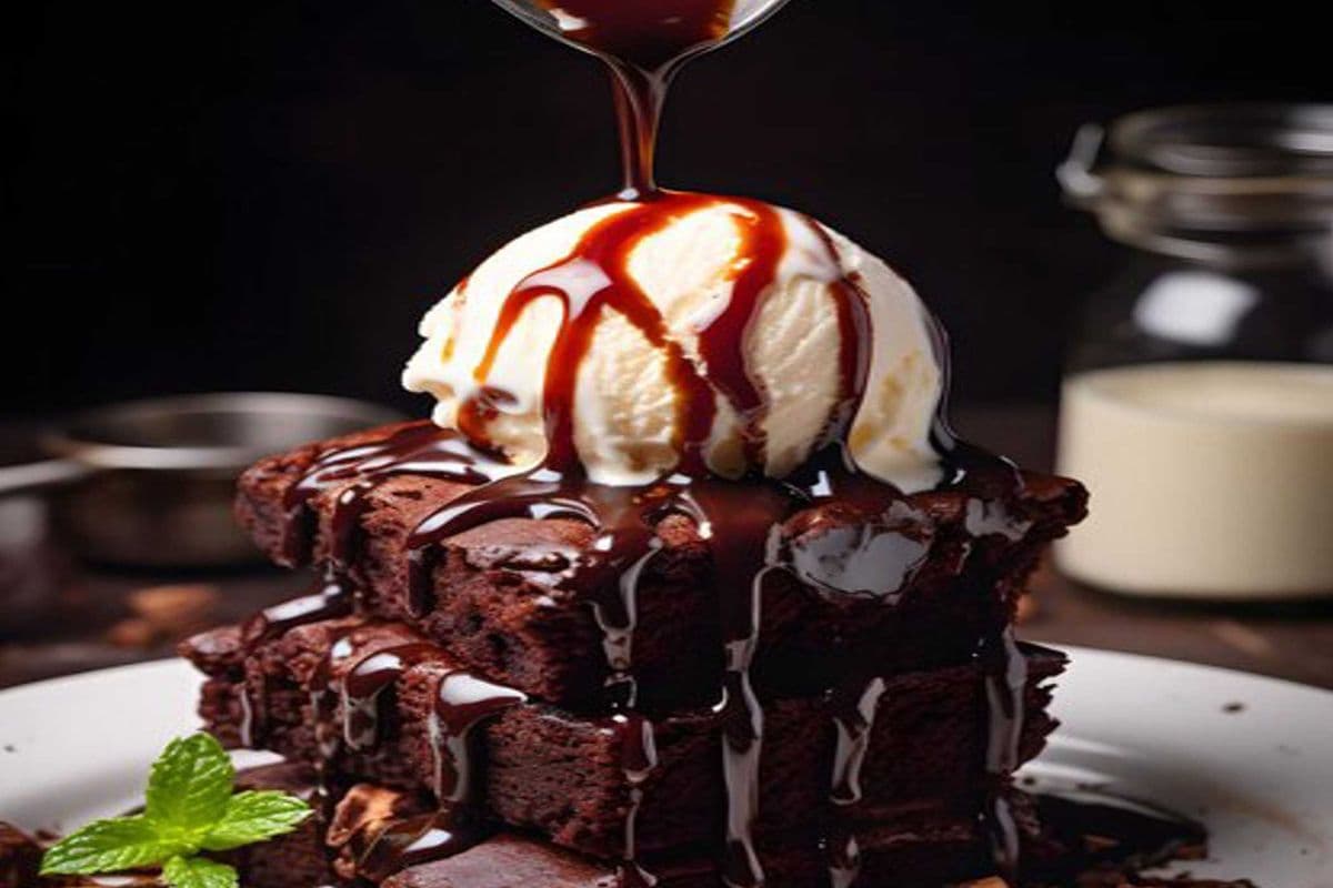 Sizzling chocolate brownie topped with vanilla ice-cream