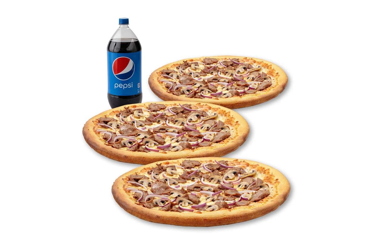 Spécial 3 Pizzas Moyennes - Steak Philly / Medium 3 Pizza Special - Philly Steak