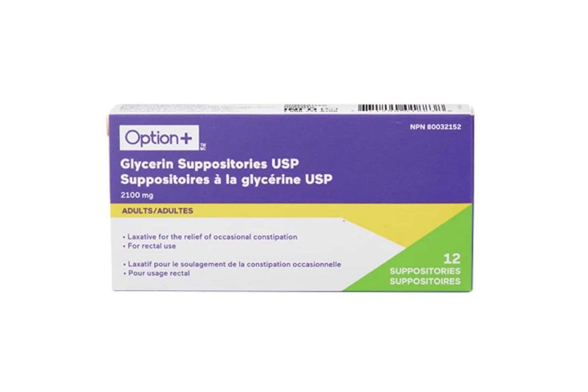 OPTION+ GLYCERIN SUPPOSITORIES 2100MG ADULT 12 PACK (12 SUPPOSITORIES)