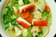 41. Pork Wonton Soup with Shrimp, Crabsticks, BBQ Pork, and Vegetables