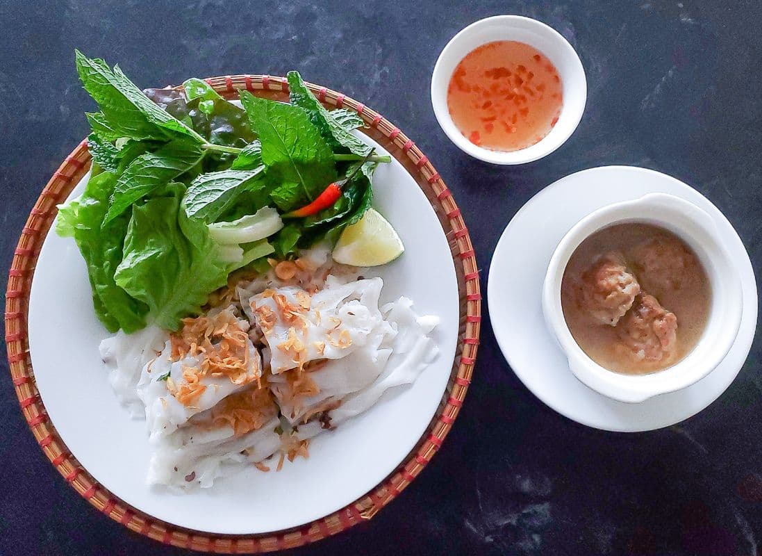 S3. Steamed Rice Rolls with Pork, Shrimp and Three Meatball Sider (Bánh Cuốn Thịt Băm Viên)