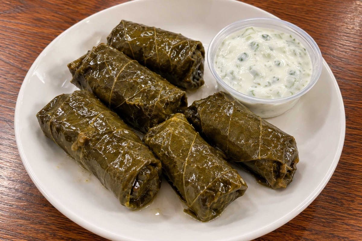 Dolmas (6 pcs) and Tzatziki