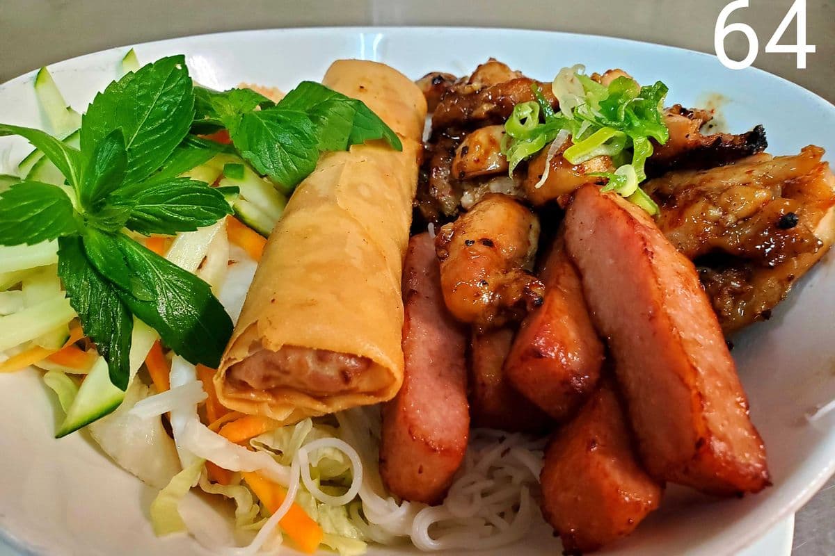 64. Grilled Chicken, Sausage, and Spring Roll