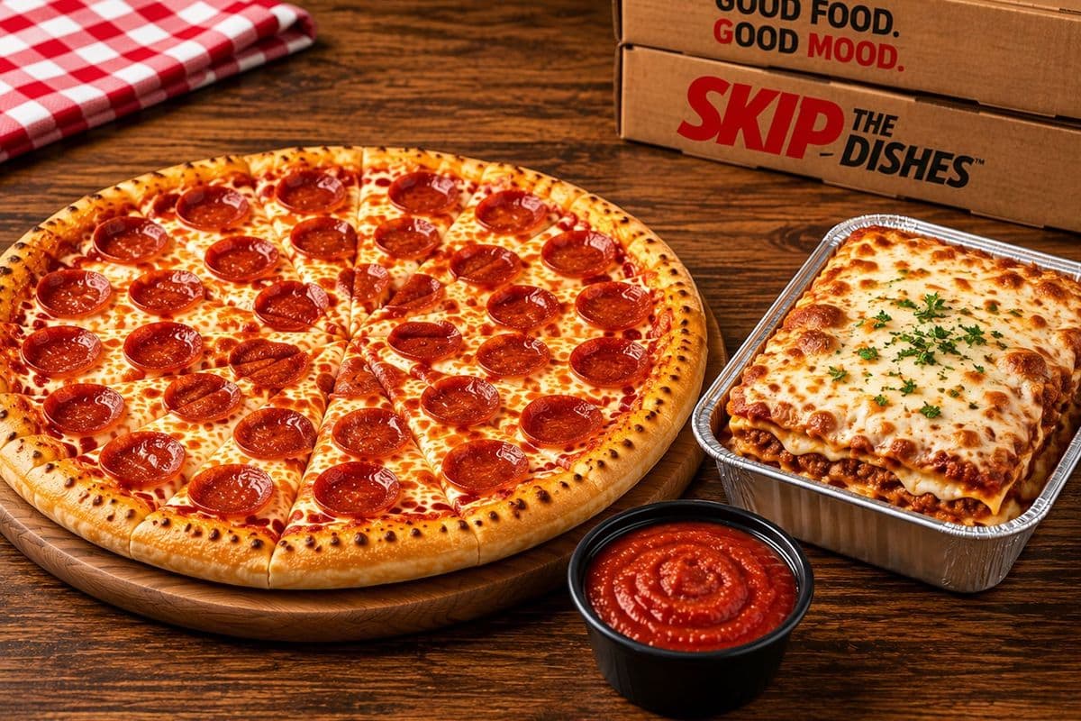 1 Large Pepperoni pizza, 1 meat lasagna, 1 dipping sauce