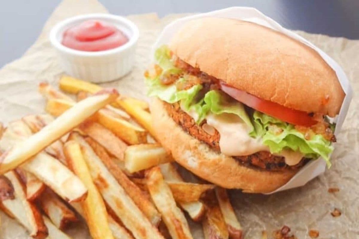 Veg Burger, Fries and Pop