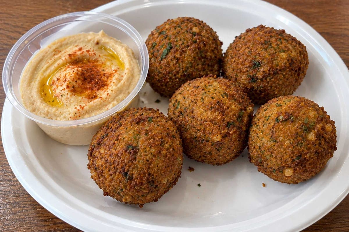 Freshly Made Falafel Balls (5 pcs) and Hummus Dip or Tzatziki Dip