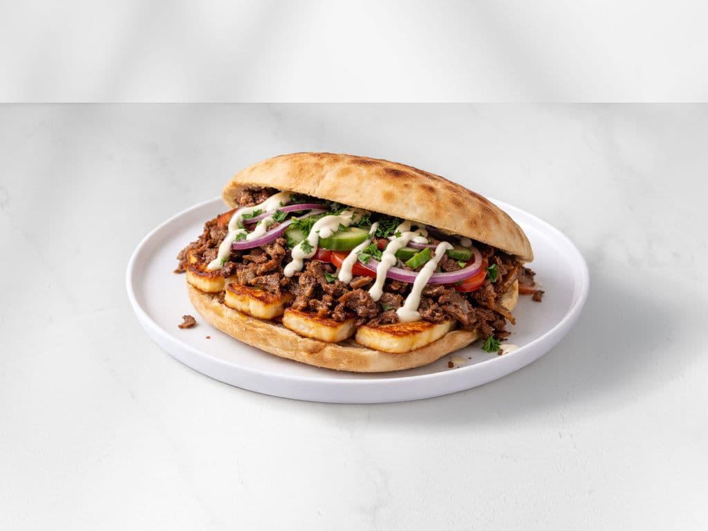 Halloumi Cheese Beef Shawarma (Doner) Sandwich