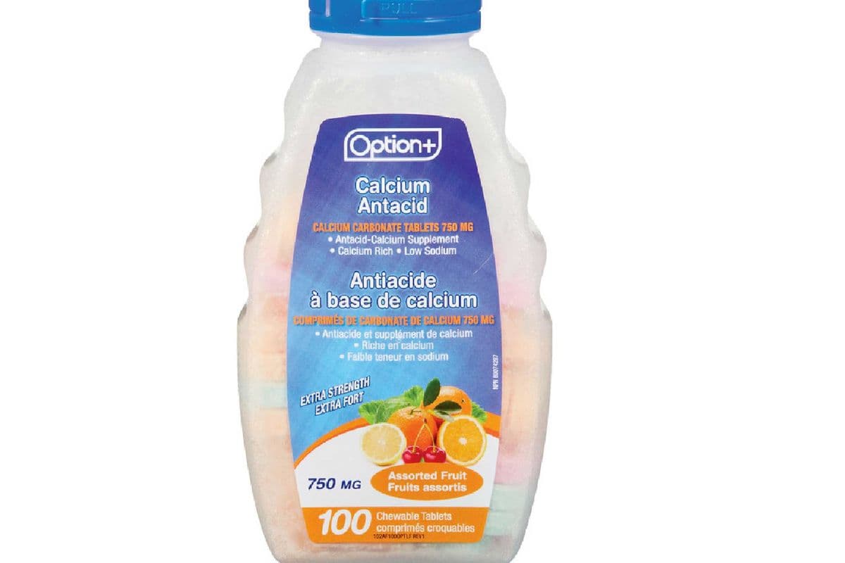 OPTION+ CALCIUM ANTACID 750MG ASSORTED FRUIT CHEWABLE TABLETS 100 PACK (100 TABLETS)