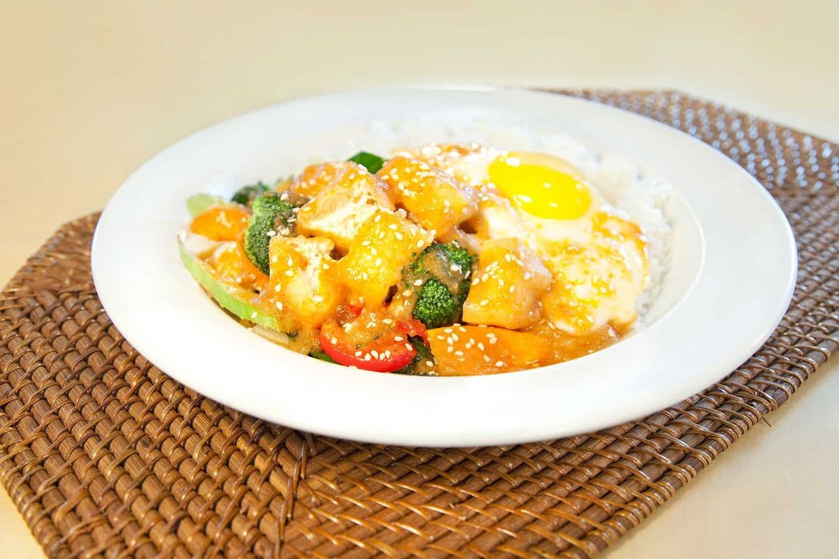 Curry Tofu Egg Veg Rice
