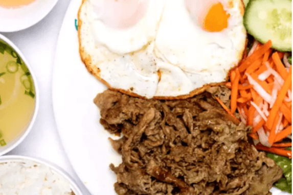 #69. Two Sunny-Side Up Eggs with Grilled Lemongrass Pork Slices