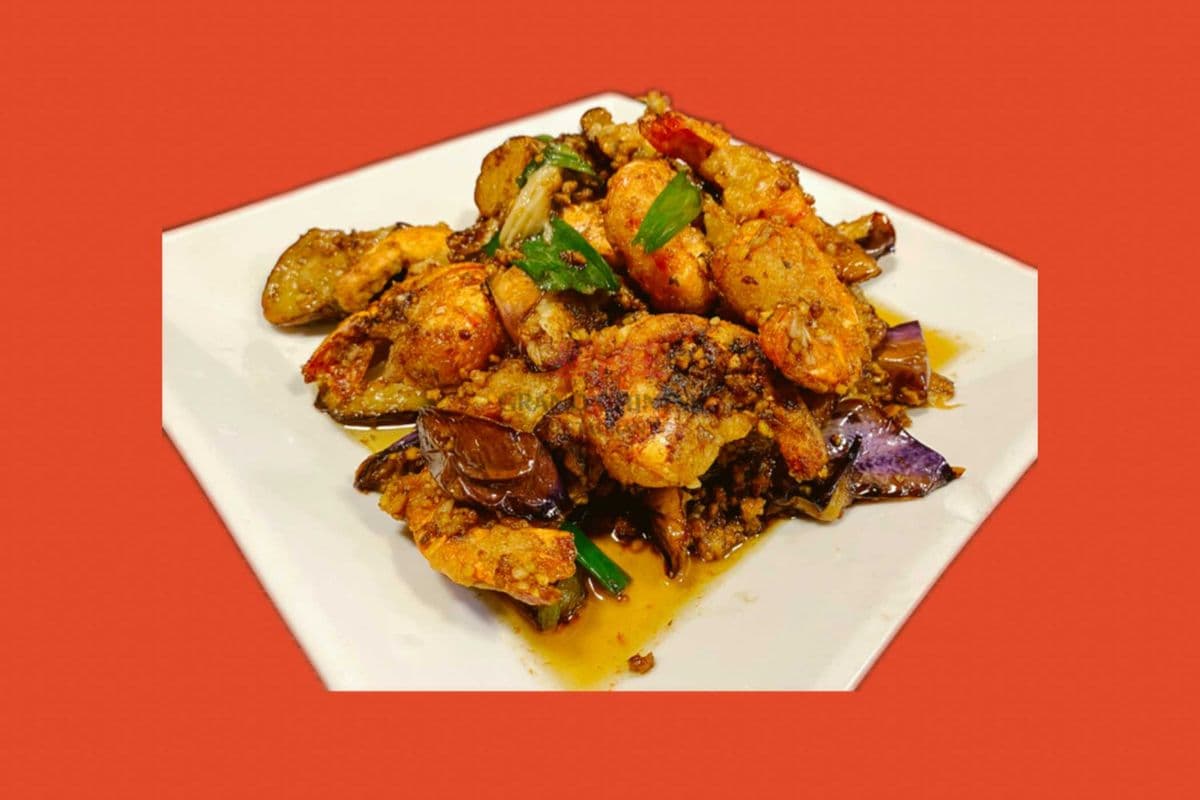 S4. Tiger Prawns with Minced Pork and Eggplant
