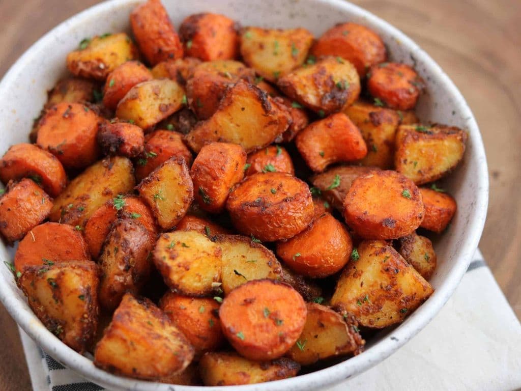 Roasted Root Veggies (Sweet Potatoes, Carrots and Potatoes)