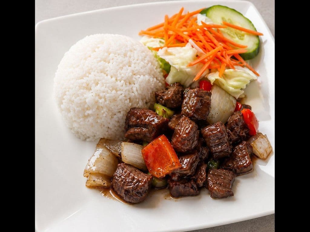 518. Sauteed Beef Cubes on Rice