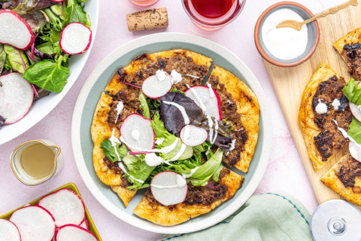 Meal kit: Easy Middle Eastern Beef Lahmajoun with Toum Drizzle & Sharp Radish Salad