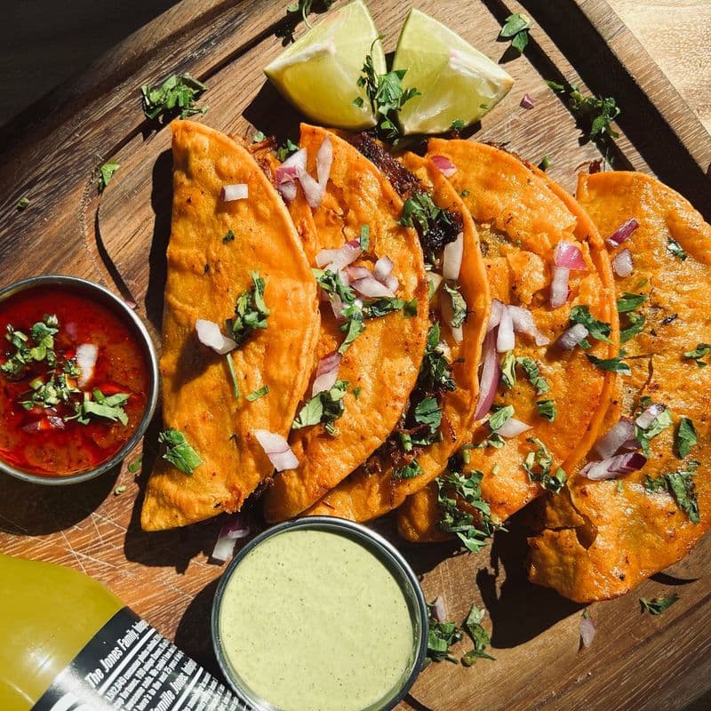 Birria Beef Tacos with Smokey Consomme