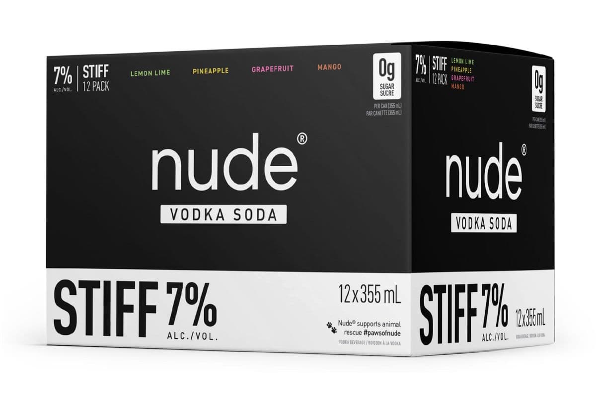 Nude Vodka Soda - RTD Stiff Variety - Can 355ml - 12 Pack (12 x 355ML)
