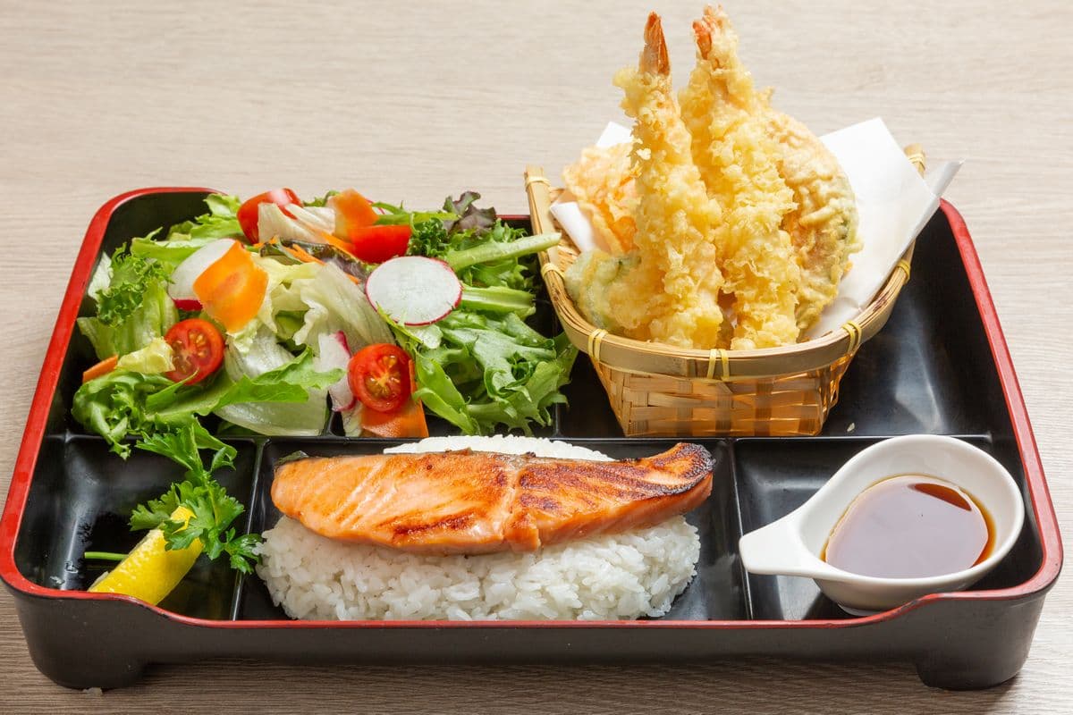 Grilled Salmon Saikyo and Assorted Tempura Set