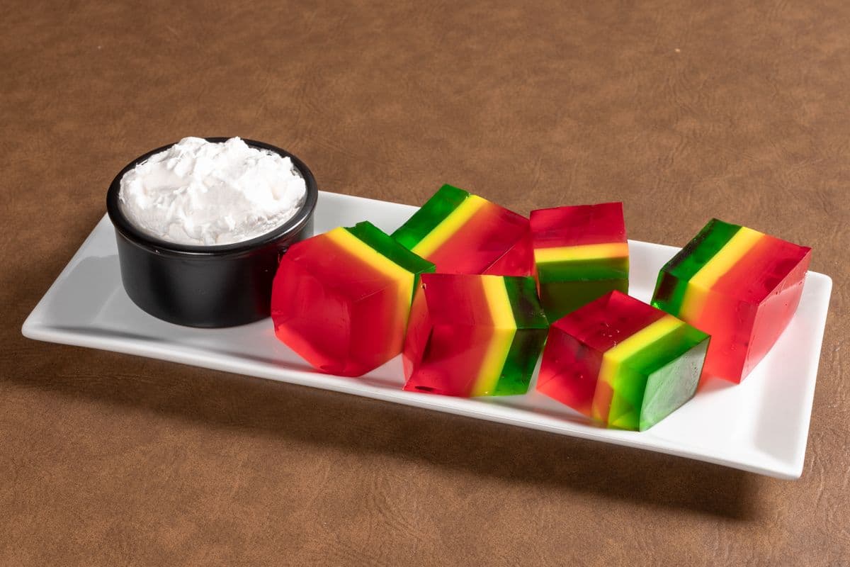 Rainbow Jell-O with Two Sides of Whipped Cream